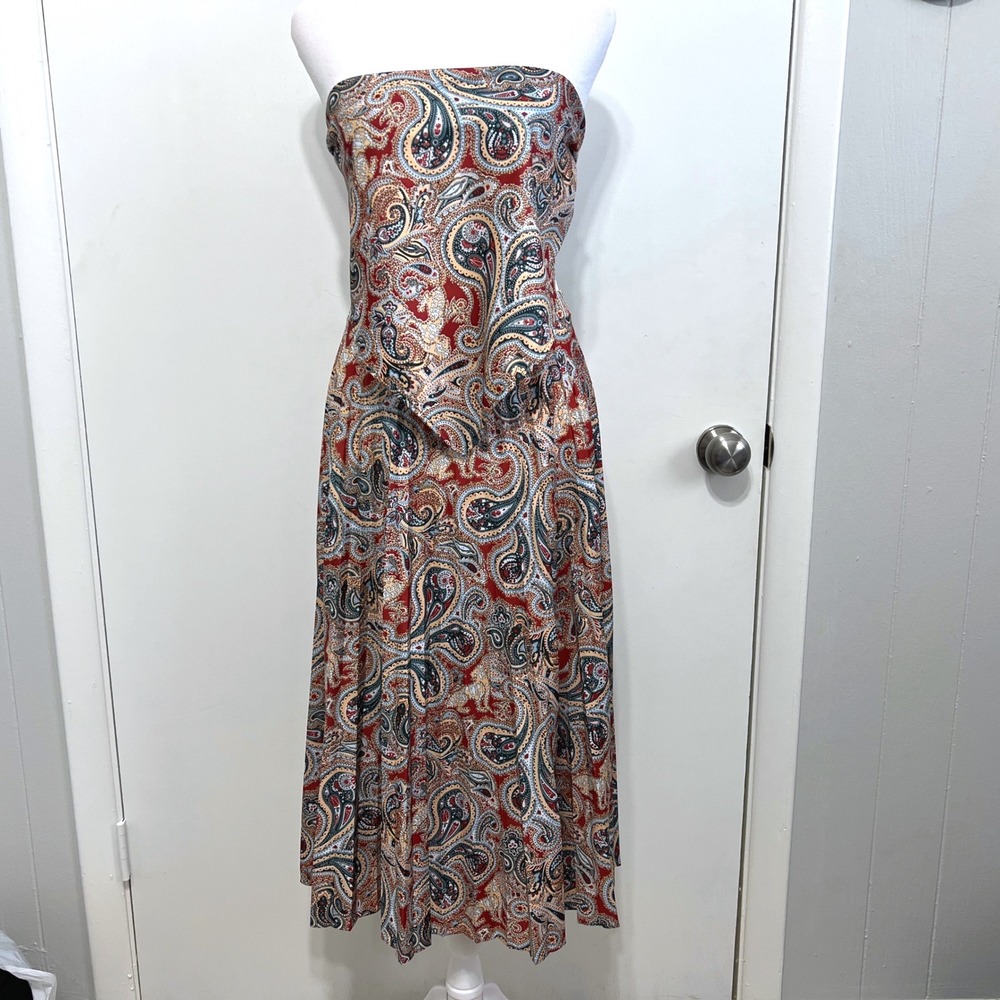 Vintage Paisley Bandana Top Midi Skirt Set Size 12 Festival Coachella 70s 2pc